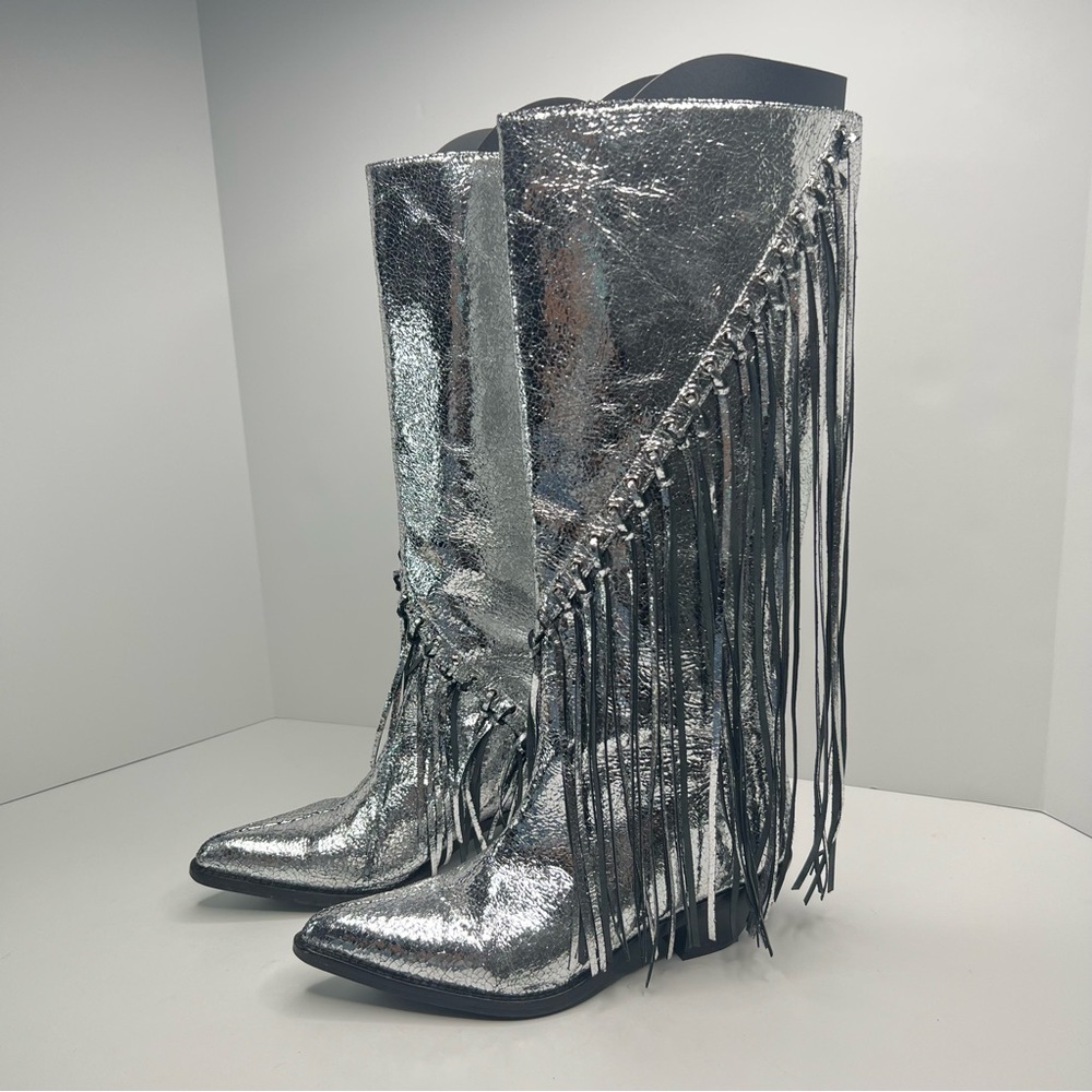 RAYE Jackson Western Boots in Metallic Silver Leather Size 7.5